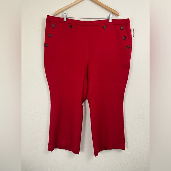 HALOGEN X ATLANTIC-PACIFIC Red Button Detail Kick Flare Pants Women Plus Size 22 - Picture 4 of 7